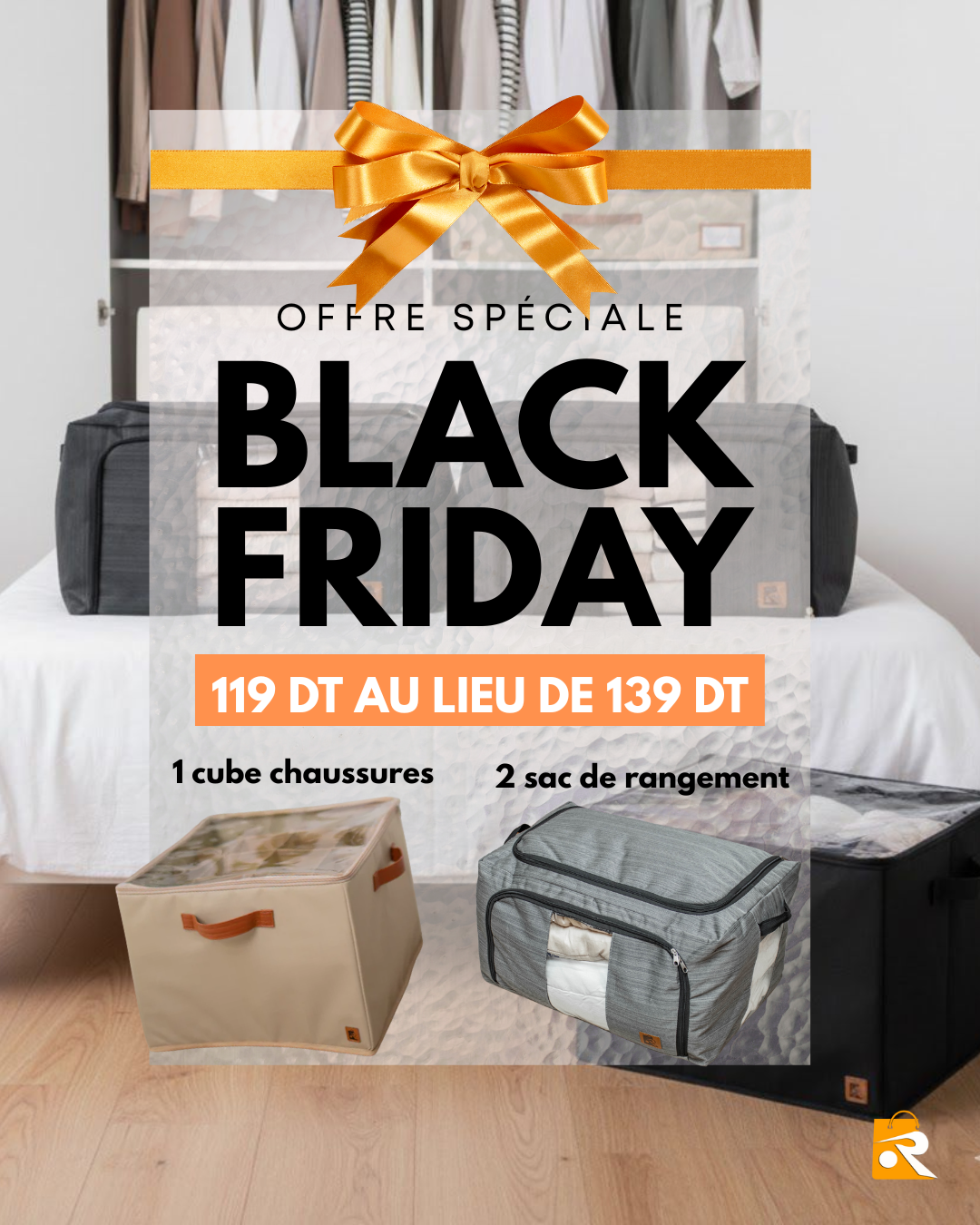 Pack Rangement Best Seller – 2 Sacs de rangement + 1 Cube à Chaussures